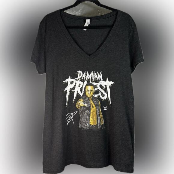 WWE Tops - WWE Damian Priest Women’s Black 2XL Graphic T-Shirt V-Neck‎ Dark Heather Gray